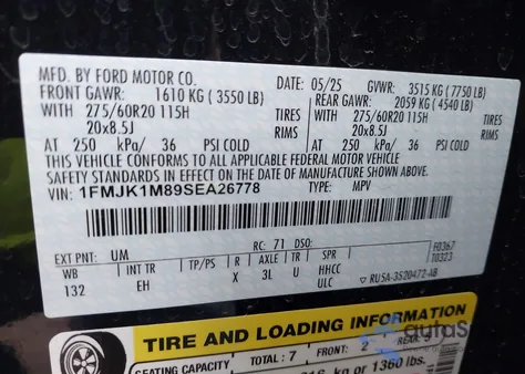 2025 Ford Expedition Platinum Max z USA, uszkodzony, nr VIN 1FMJK1M89SEA26778